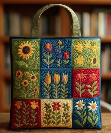 Sunflower Flower Quilted Tote Bag