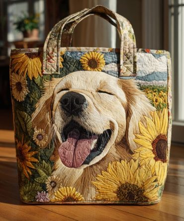 Sunflower Golden Retriever Quilted Tote Bag