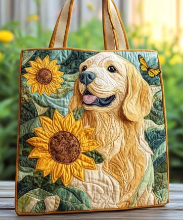 Sunflower Joy Retriever Quilted Tote Bag