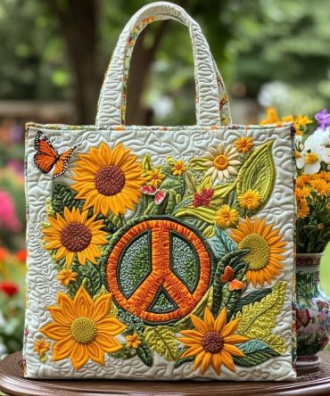 Sunflower Peace Patch Quilted Tote Bag