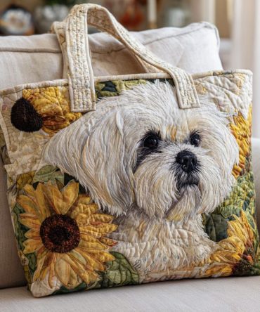Sunflower Shih Tzu Quilted Tote Bag