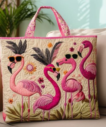 Sunkissed Flamingos Quilted Tote Bag