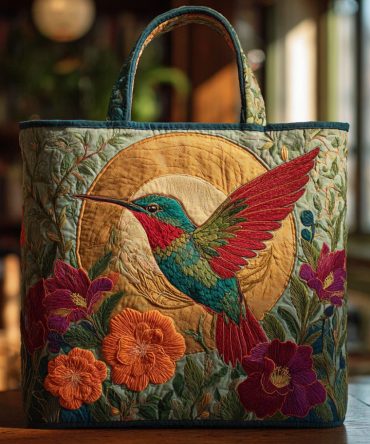Sunlit Hummingbird Quilted Tote Bag