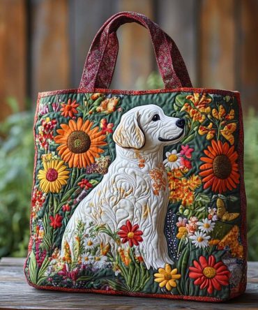 Sunny Bloom Retriever Quilted Tote Bag