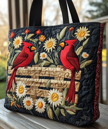 Sunny Cardinal Quilted Tote Bag