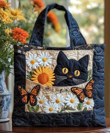 Sunny Cat Quilted Tote Bag