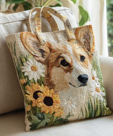 Sunny Corgi Quilted Tote Bag