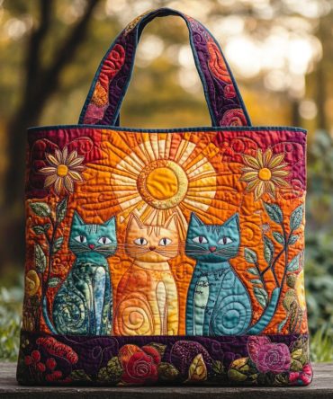 Sunny Meow Quilted Tote Bag
