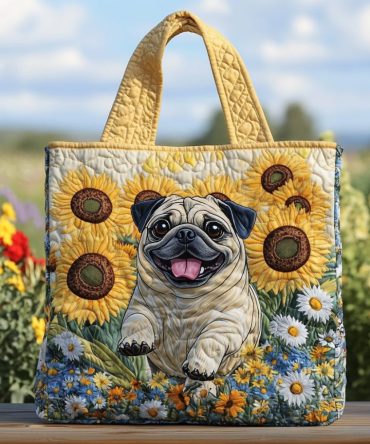 Sunny Pug Quilted Tote Bag