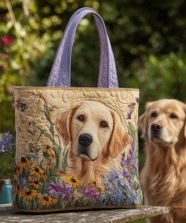 Sunny Retriever Quilted Tote Bag