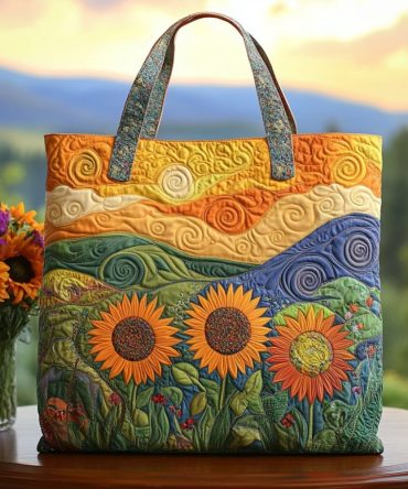 Sunset Blooms Quilted Tote Bag