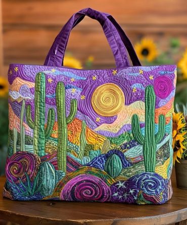 Sunset Cactus Quilted Tote Bag