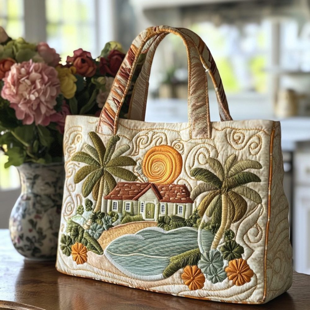 Sunset Cottage Quilted Tote Bag