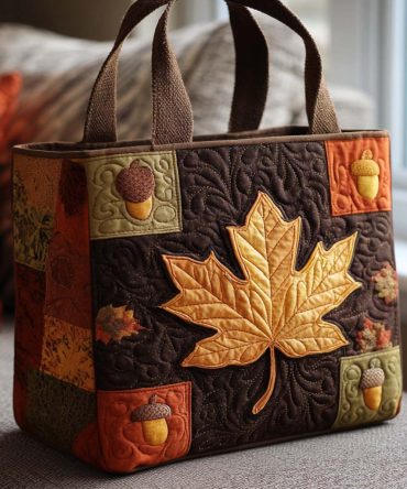 Sunset Leaves Quilted Tote Bag