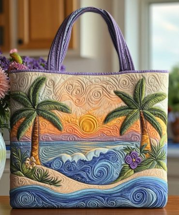 Sunset Paradise Quilted Tote Bag