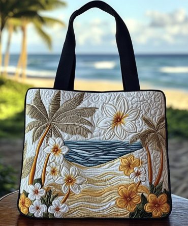 Sunset Plumeria Quilted Tote Bag