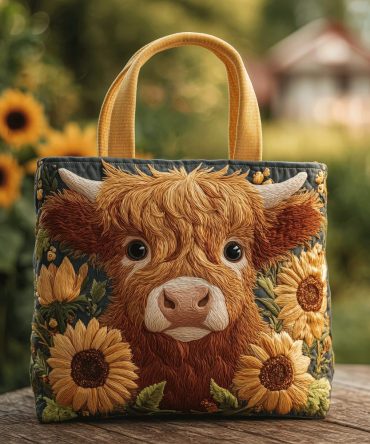 Sunshine Highland Cow Quilted Tote Bag