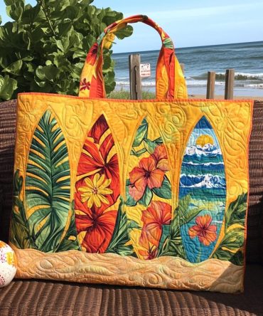 Surf Bloom Quilted Tote Bag