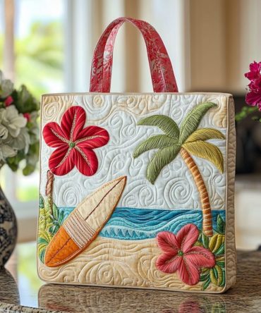 Surf Blossom Quilted Tote Bag