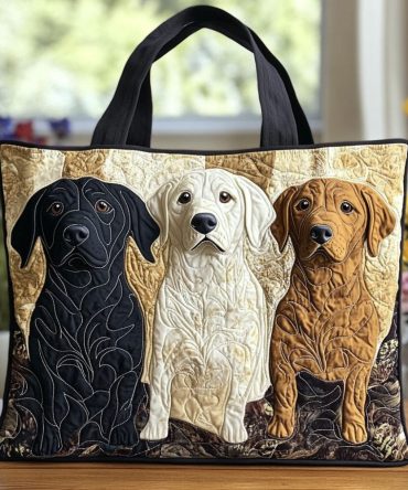 Tail-Wagging Trio Quilted Tote Bag