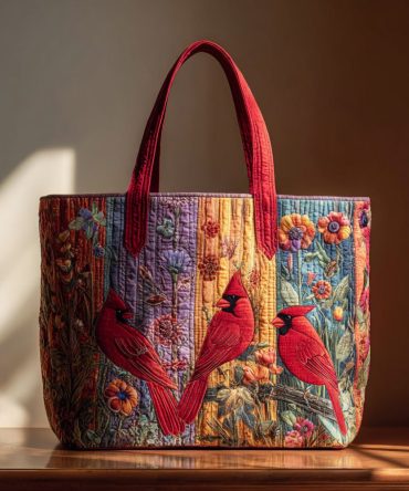 Three Cardinals Quilted Tote Bag