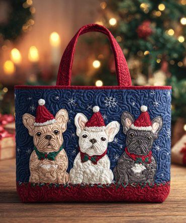 Tiny Santa Pups Quilted Tote Bag