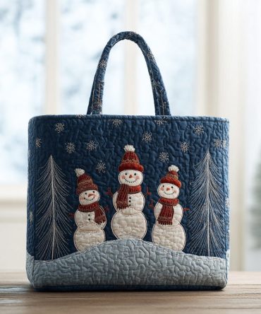 Trio Snowman Quilted Tote Bag