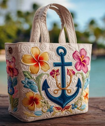 Tropical Anchor Quilted Tote Bag