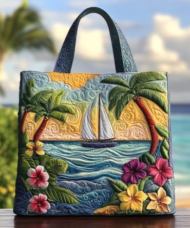 Tropical Sunset Quilted Tote Bag