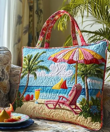 Tropical Umbrella Quilted Tote Bag