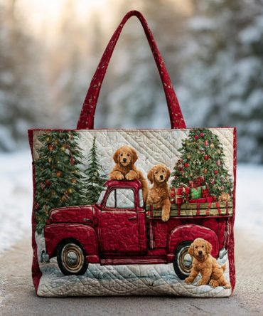 Truck Golden Retriever Quilted Tote Bag