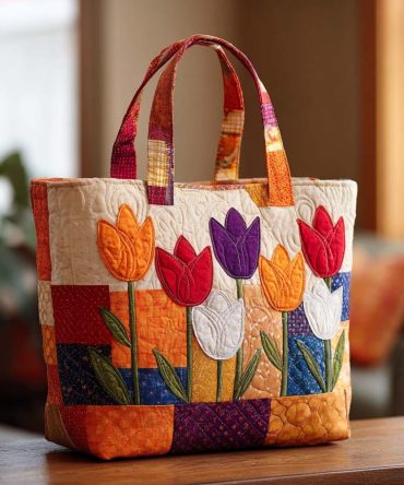 Tulip Meadow View Quilted Tote Bag