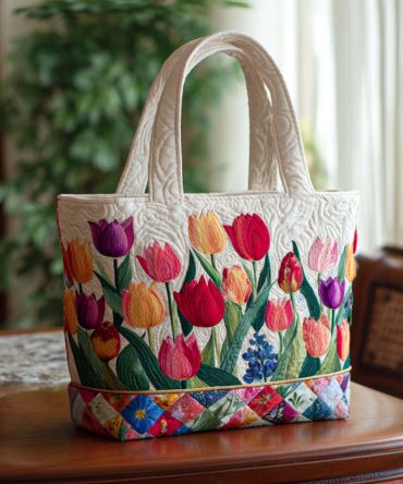 Tulip Season Bliss Quilted Tote Bag