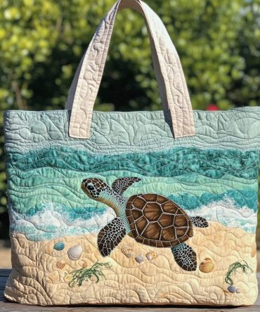 Turtle Harmony Quilted Tote Bag