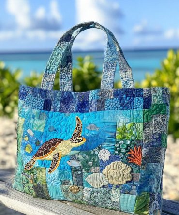 Turtle Tango Quilted Tote Bag