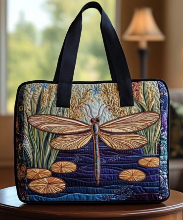 Twilight Dragonfly Quilted Tote Bag