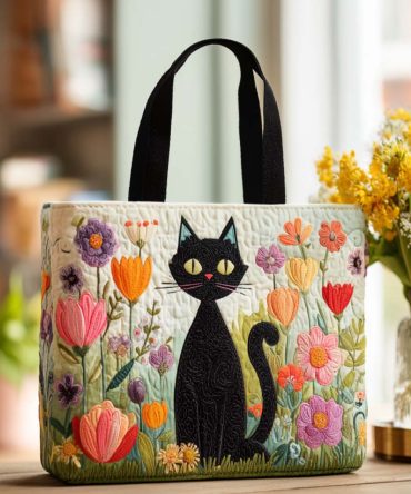 Twilight Meow Quilted Tote Bag