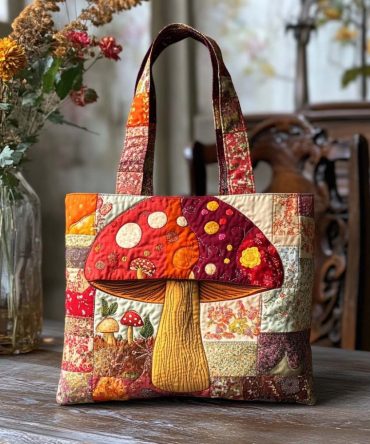 Warm Toadstool Quilted Tote Bag