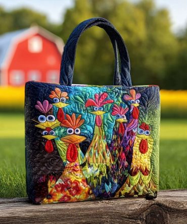 Whimsical Chickens Quilted Tote Bag