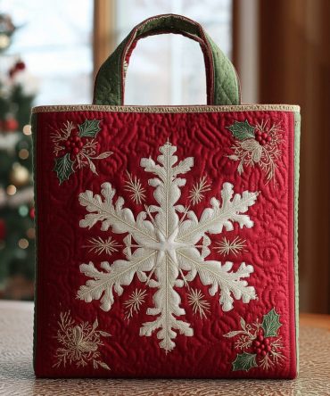 Whimsical Snowflake Burst Quilted Tote Bag