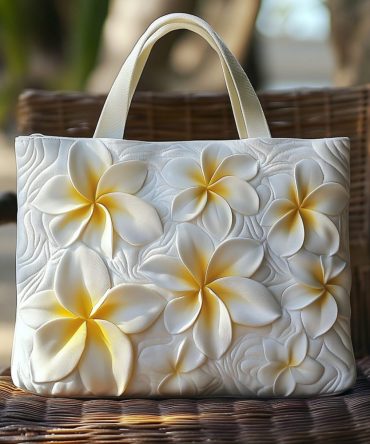 White Bloom Quilted Tote Bag