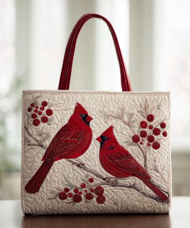 White Cardinal Quilted Tote Bag