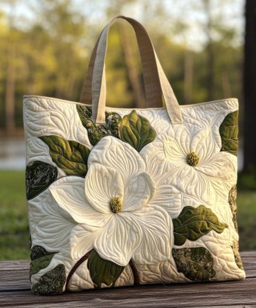 White Magnolia Quilted Tote Bag