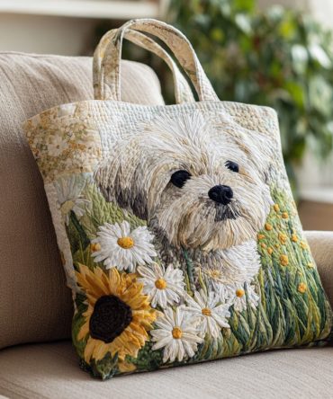 Whitewash Shih Tzu Quilted Tote Bag