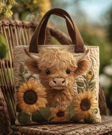 Wildflower Cow Quilted Tote Bag