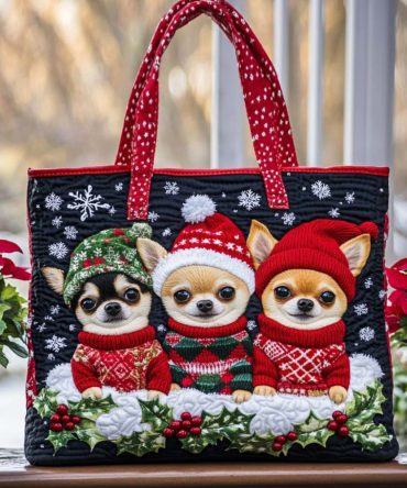 Winter Chihuahua Quilted Tote Bag