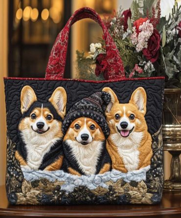 Winter Corgis Quilted Tote Bag