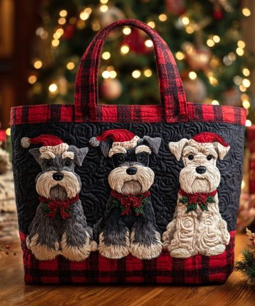 Winter Schnauzer Parade Quilted Tote Bag