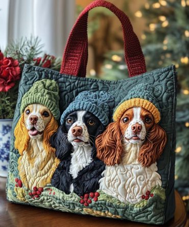 Winter Spaniels Quilted Tote Bag