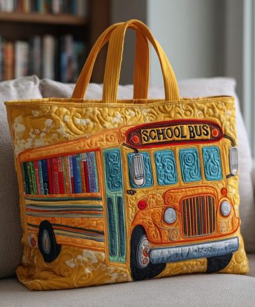 Yellow Bus Quilted Tote Bag
